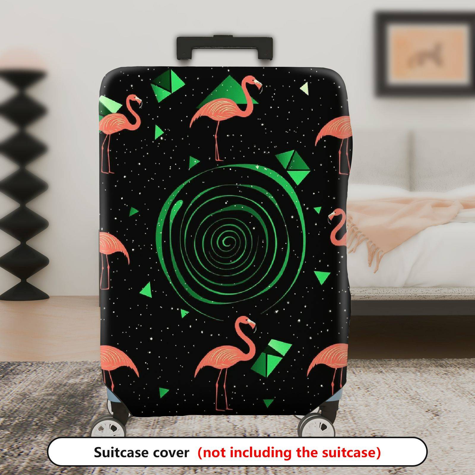 1-Piece Flamingo Geometric Spiral Pink Green Black  Suitcase Luggage Cover, Stretch Protective Sleeve