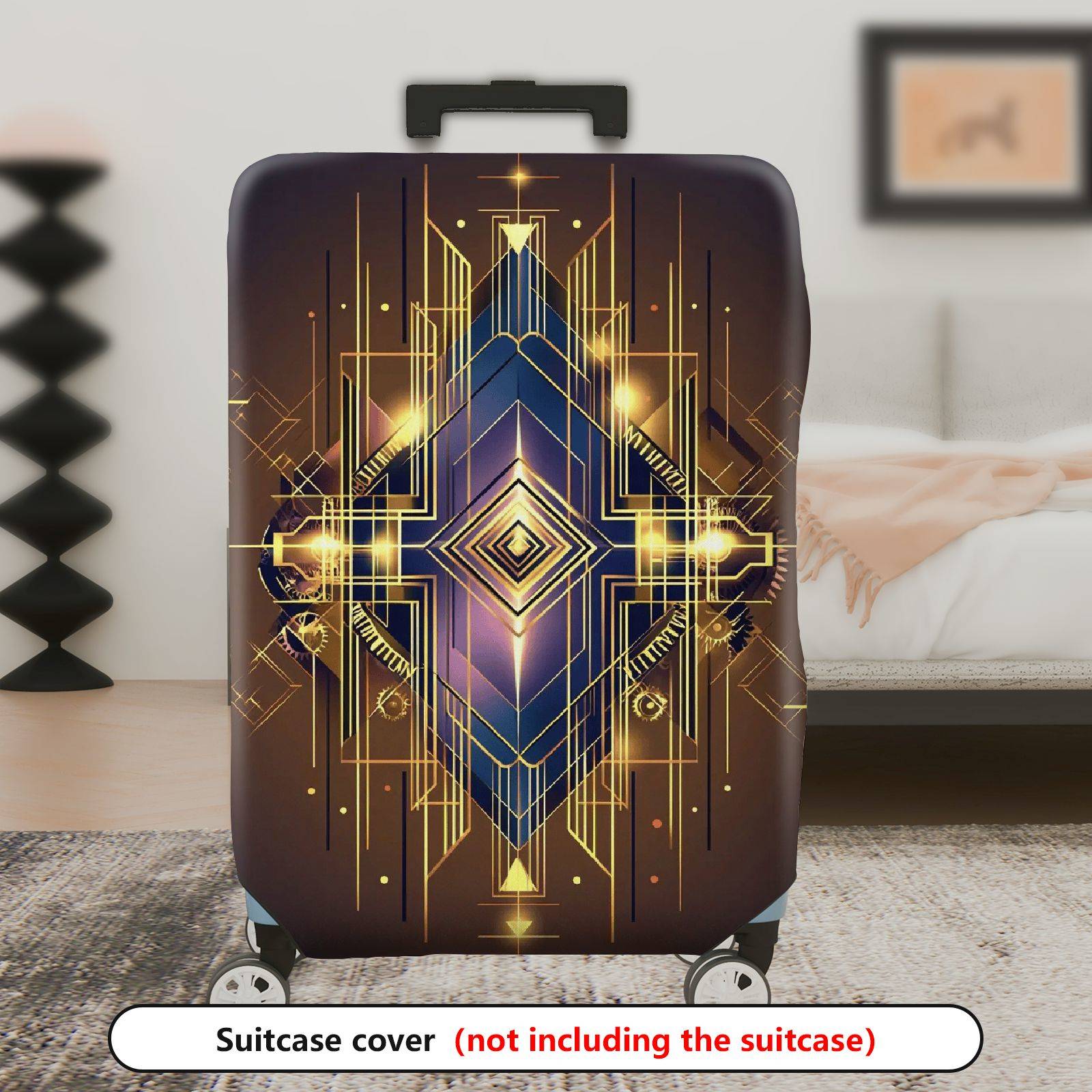 1-Piece Geometric Abstract Gold Line Art Deco Stylish Dark  Suitcase Luggage Cover, Stretch Protective Sleeve