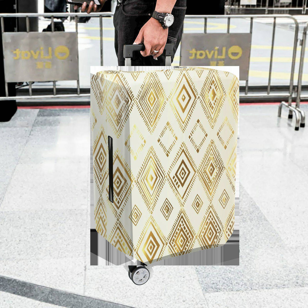 1-Piece Geometric Gold Diamond Pattern Travel Luggage  Suitcase Luggage Cover, Stretch Protective Sleeve