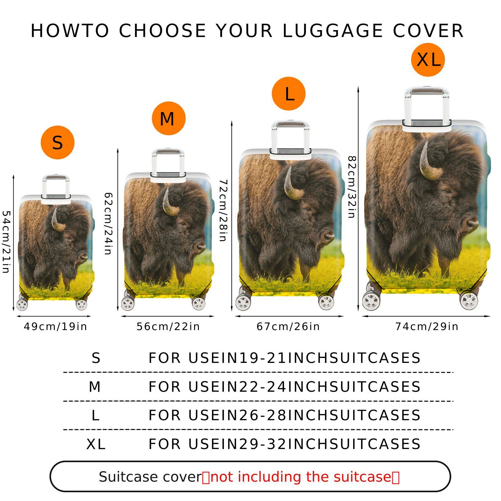 1-Piece Wildlife Bison Nature Landscape Animal Travel  Suitcase Luggage Cover, Stretch Protective Sleeve