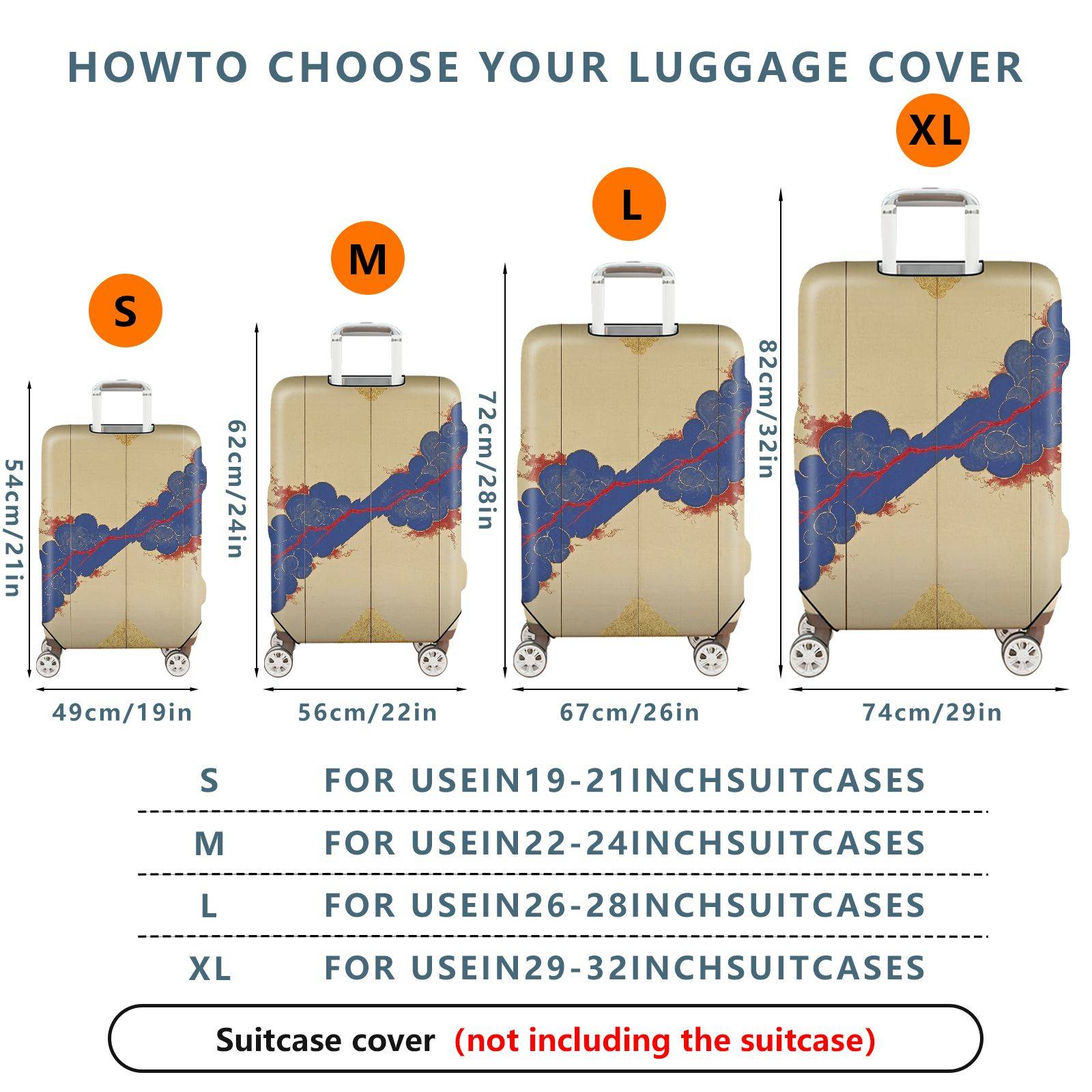 1-Piece Abstract Traditional Vintage Elegant Artistic Cloud  Suitcase Luggage Cover, Stretch Protective Sleeve