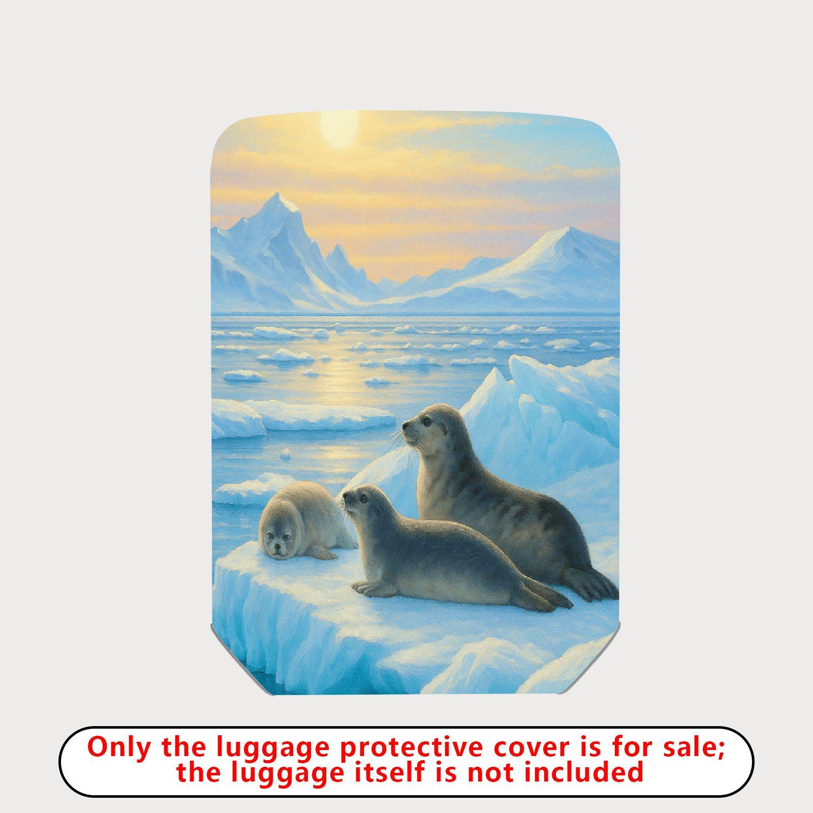 1-Piece Arctic Seal Pup Family Ice Ocean Sunrise  Suitcase Luggage Cover, Stretch Protective Sleeve