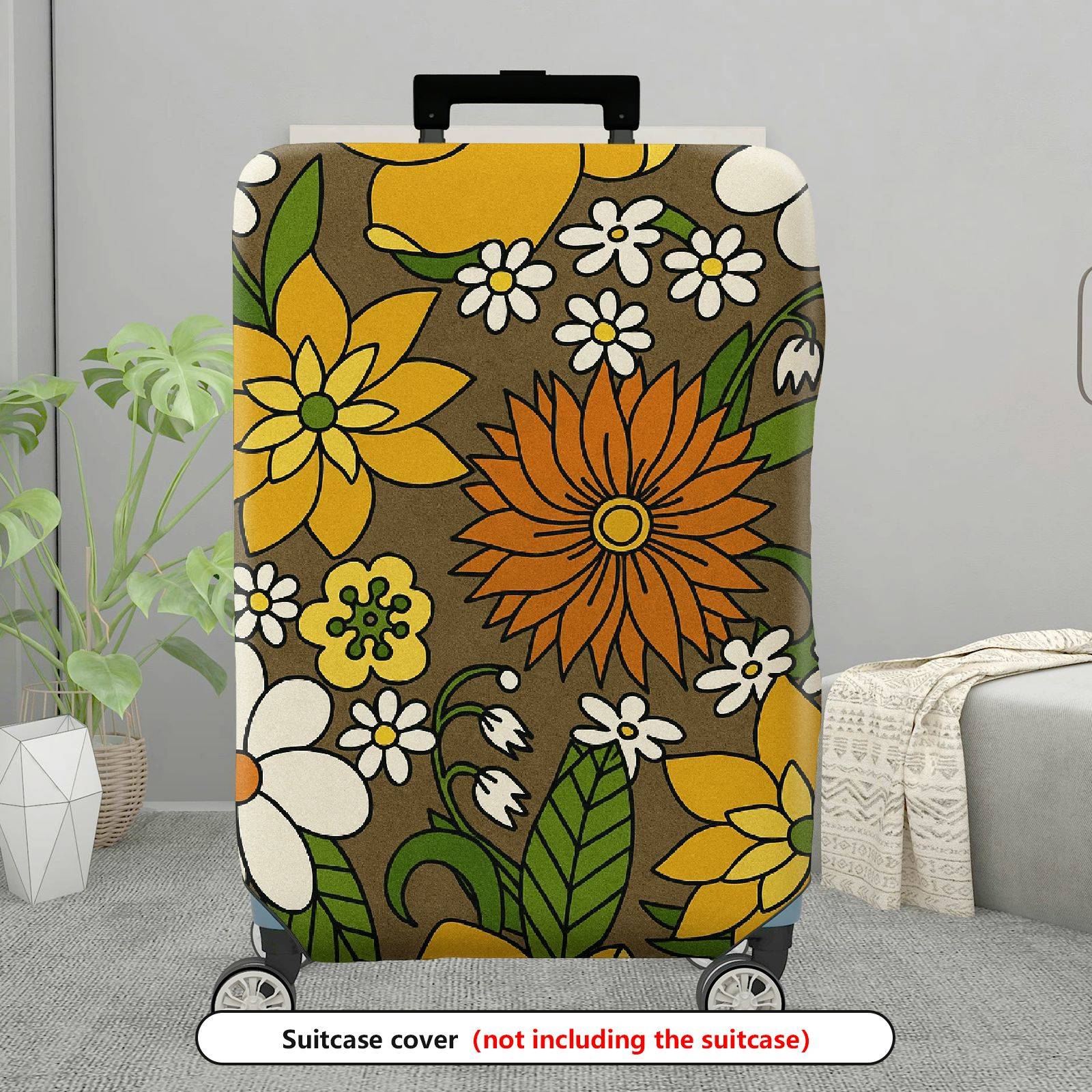 1-Piece Floral Pattern Retro Vintage Colorful Artistic Luggage  Suitcase Luggage Cover, Stretch Protective Sleeve