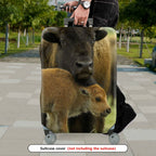 1-Piece Animal Nature Wildlife Family Buffalo Cow Calf  Suitcase Luggage Cover, Stretch Protective Sleeve