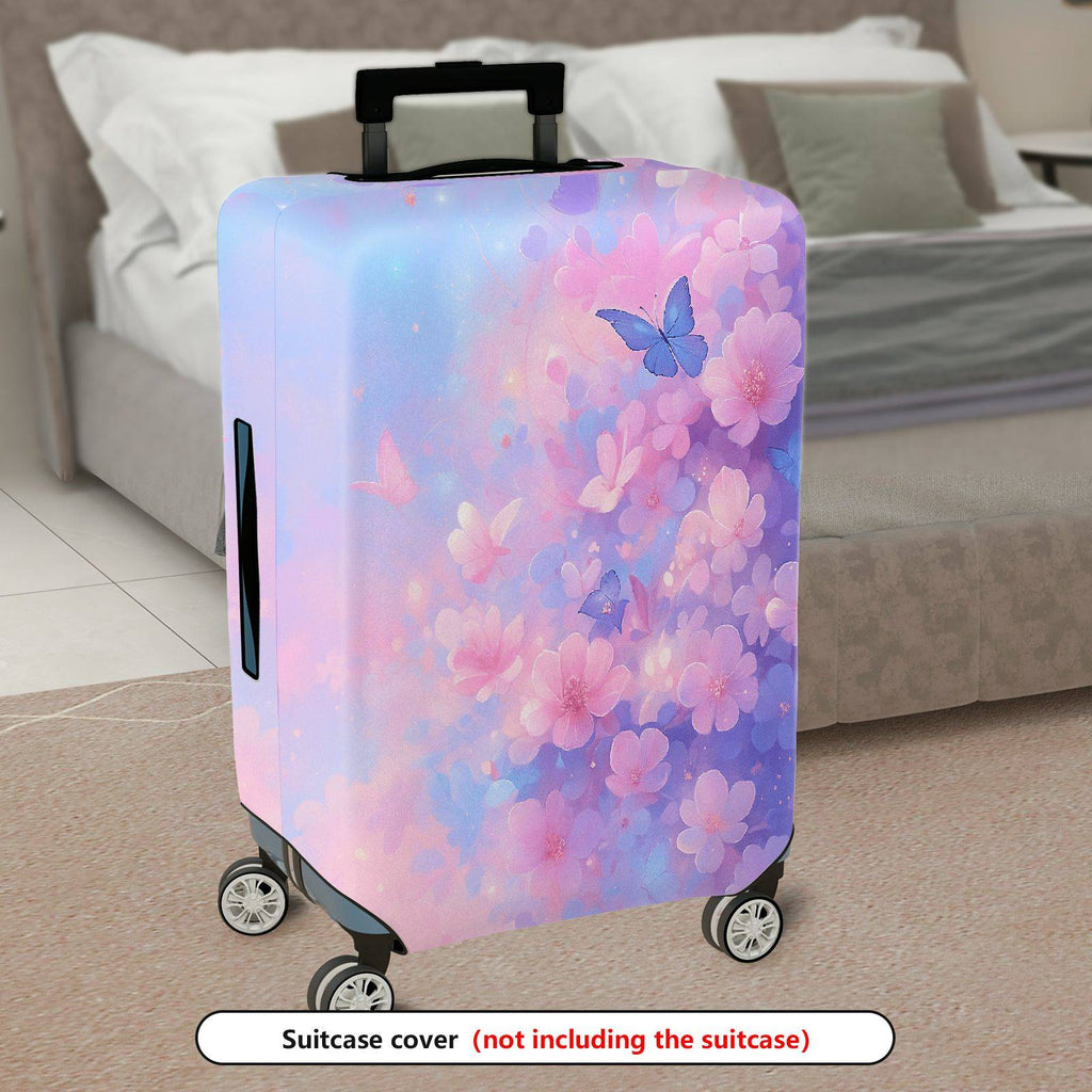1-Piece Pink Purple Floral Butterfly Artistic Blooming  Suitcase Luggage Cover, Stretch Protective Sleeve