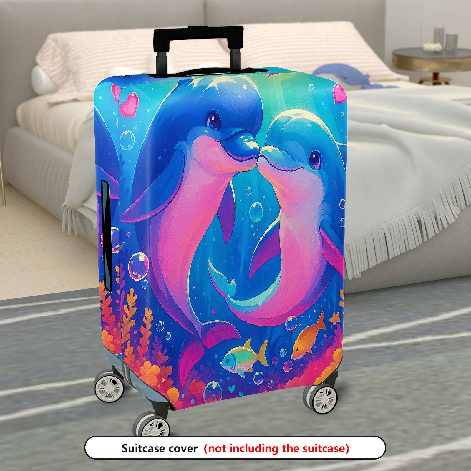 1-Piece Colorful Cute Romantic Ocean Sea Dolphin  Suitcase Luggage Cover, Stretch Protective Sleeve