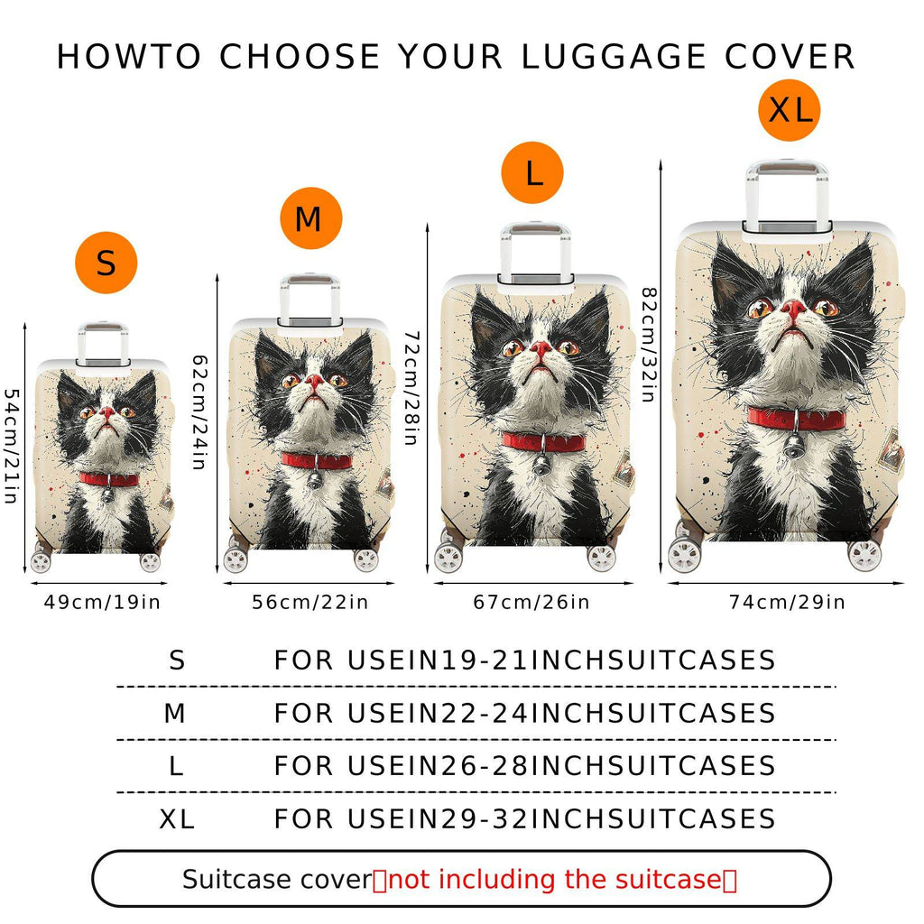 1-Piece Cat Animal Graphic Artistic Creative Black  Suitcase Luggage Cover, Stretch Protective Sleeve