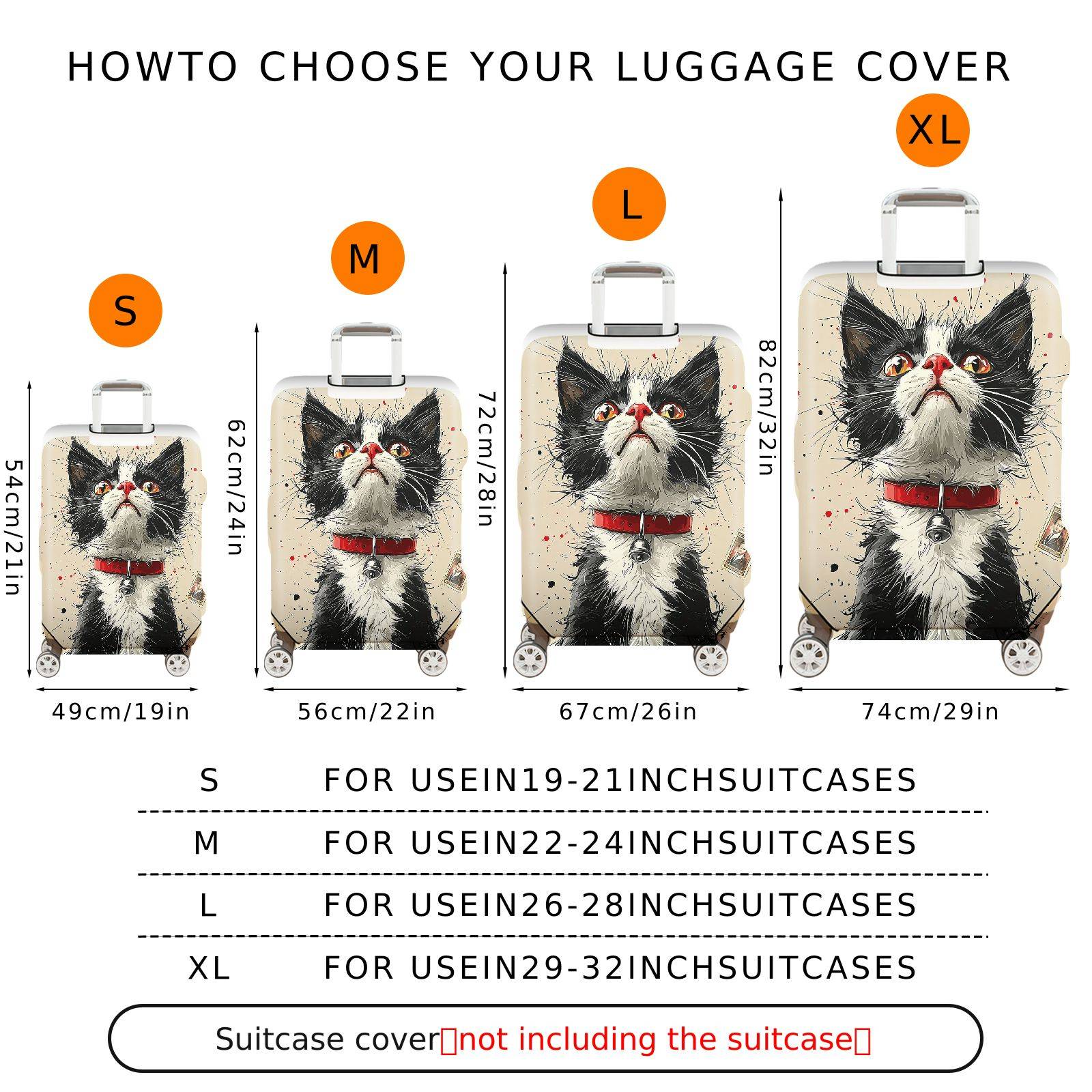 1-Piece Cat Animal Graphic Artistic Creative Black  Suitcase Luggage Cover, Stretch Protective Sleeve