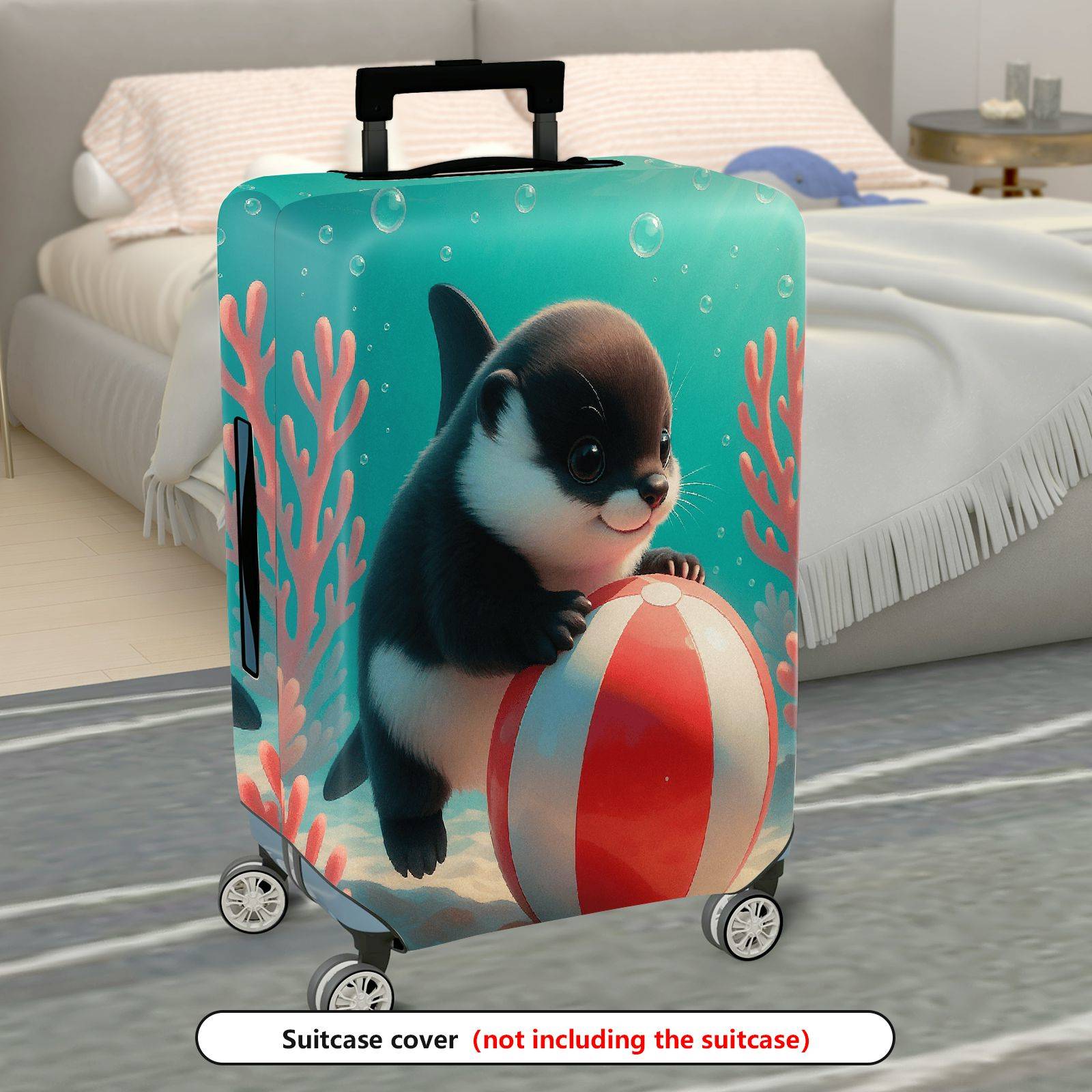 1-Piece Cute Penguin Coral Sea Bubble Beach Ball  Suitcase Luggage Cover, Stretch Protective Sleeve