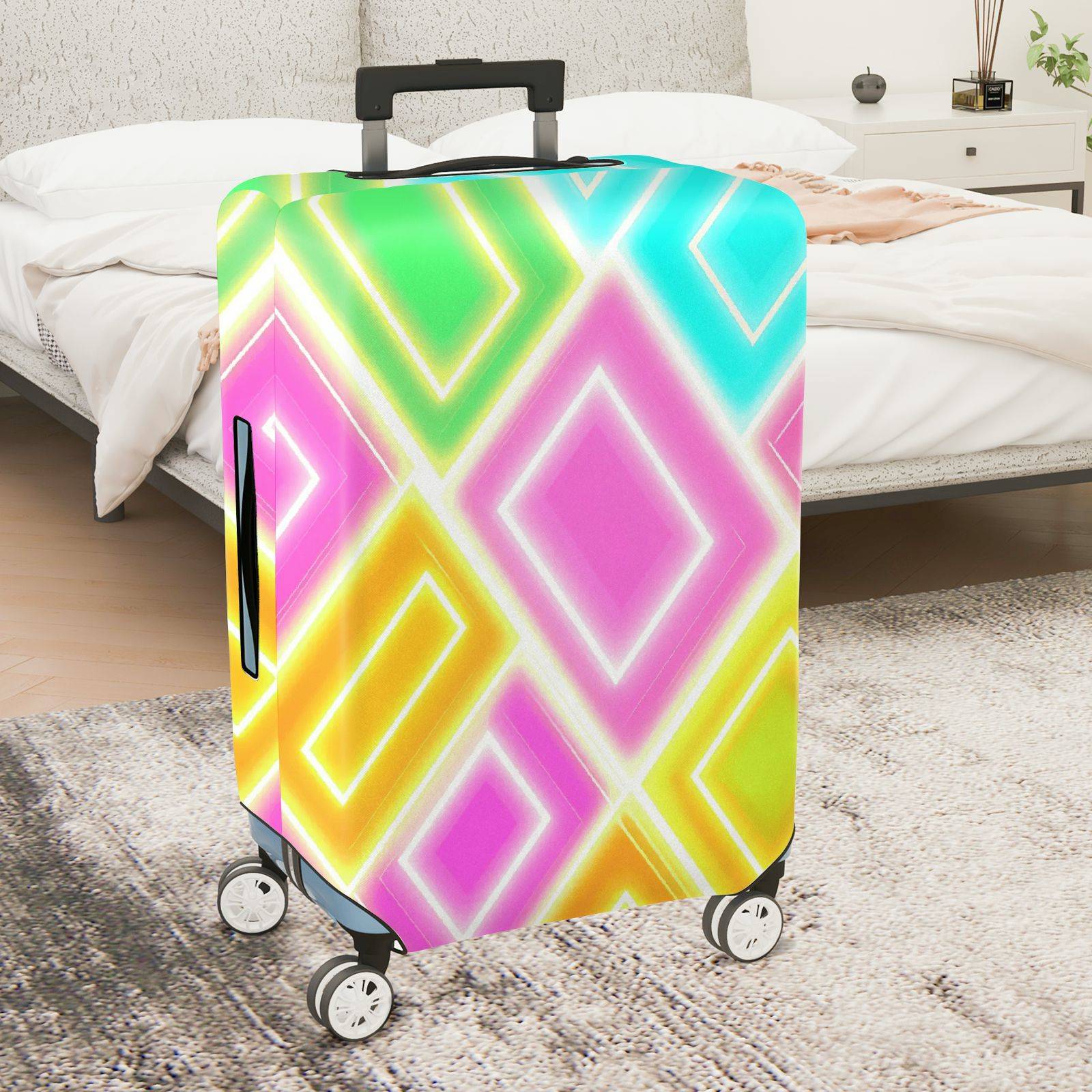 1-Piece Colorful Geometric  Diamond Pattern  Suitcase Luggage Cover, Stretch Protective Sleeve