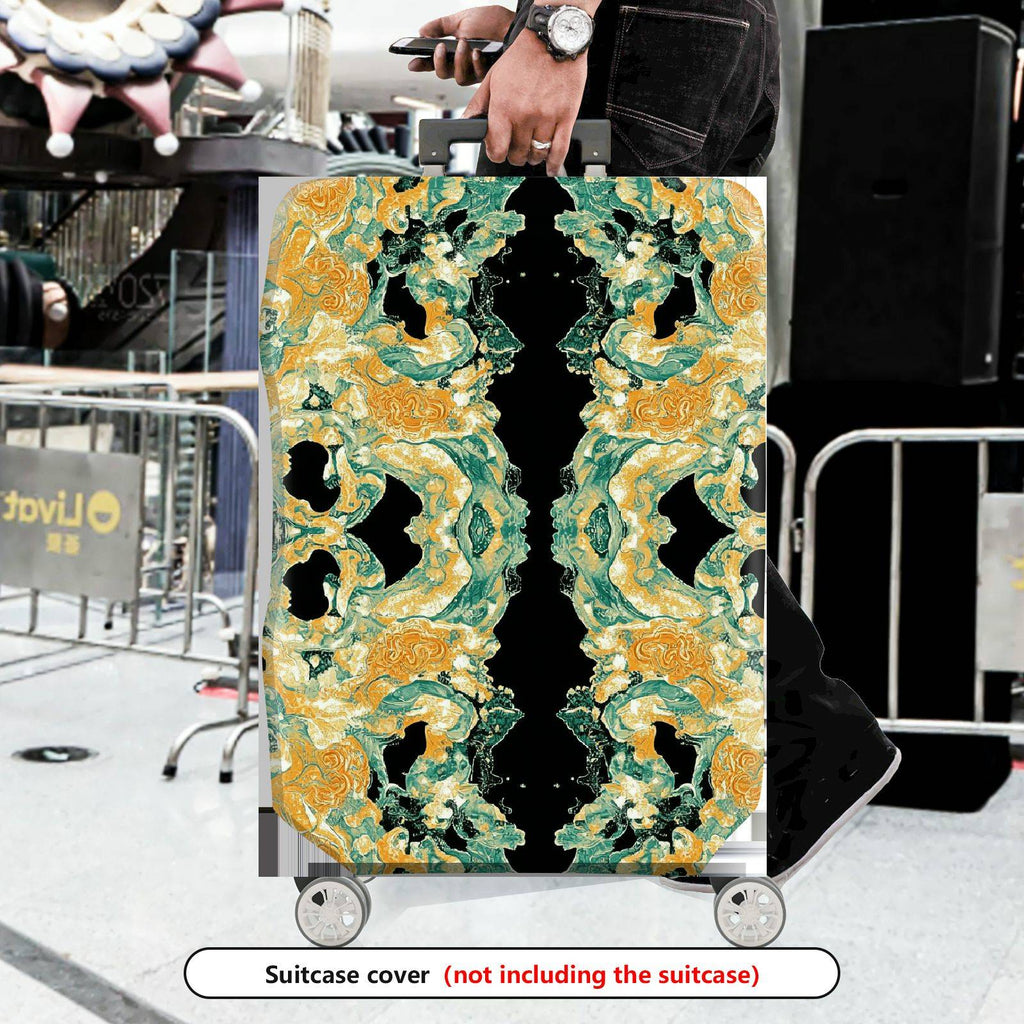 1-Piece Abstract Marble Gold Turquoise Geometric Artistic  Suitcase Luggage Cover, Stretch Protective Sleeve