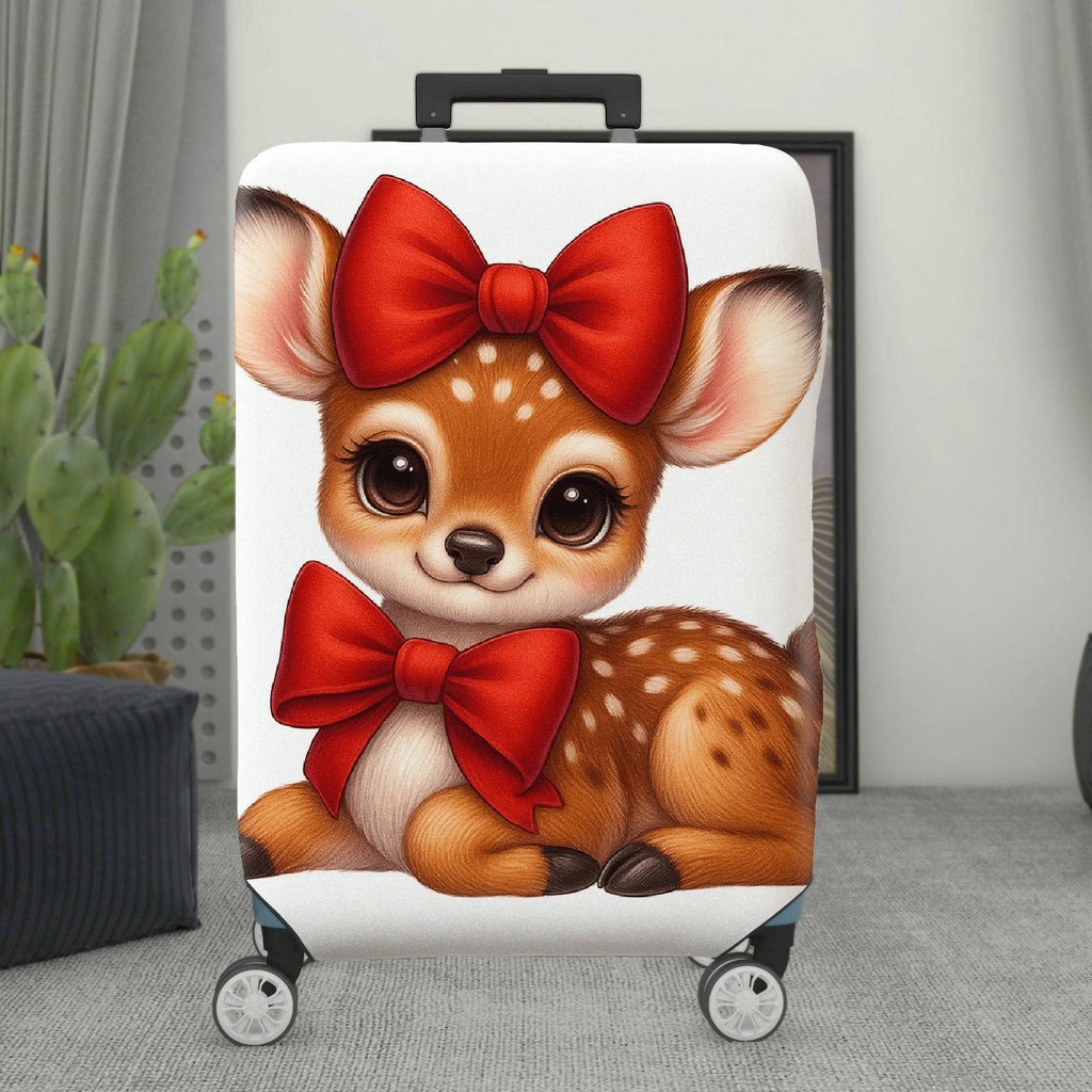 1-Piece Cute Deer  Red Bow Animal  Suitcase Luggage Cover, Stretch Protective Sleeve