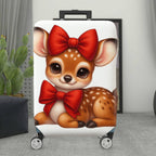 1-Piece Cute Deer  Red Bow Animal  Suitcase Luggage Cover, Stretch Protective Sleeve