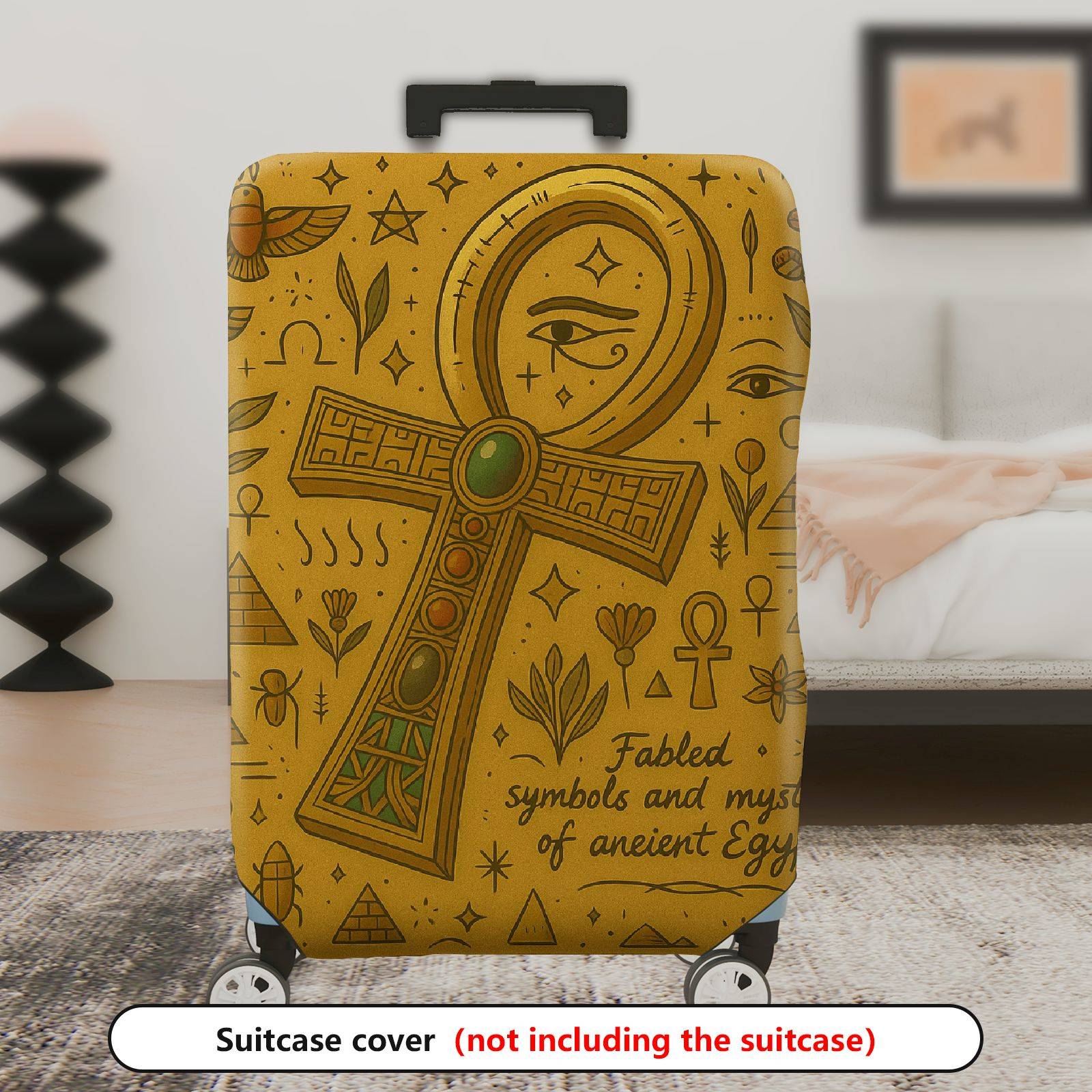 1-Piece Ancient Egyptian Hieroglyphic Ankh Mystical Pyramid  Suitcase Luggage Cover, Stretch Protective Sleeve