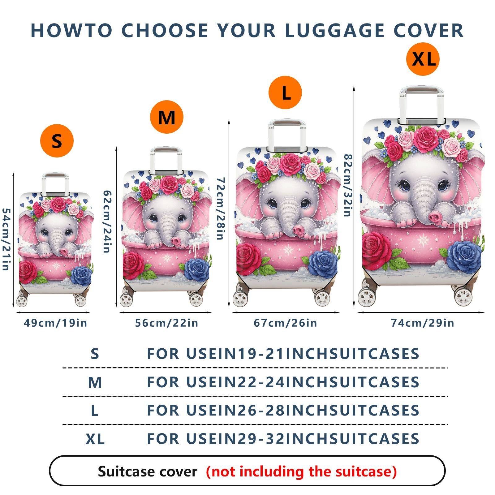 1-Piece Romantic Floral Pearl Heart Love  Suitcase Luggage Cover, Stretch Protective Sleeve