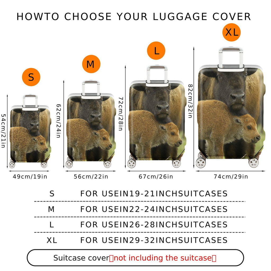 1-Piece Animal Nature Wildlife Family Buffalo Cow Calf  Suitcase Luggage Cover, Stretch Protective Sleeve