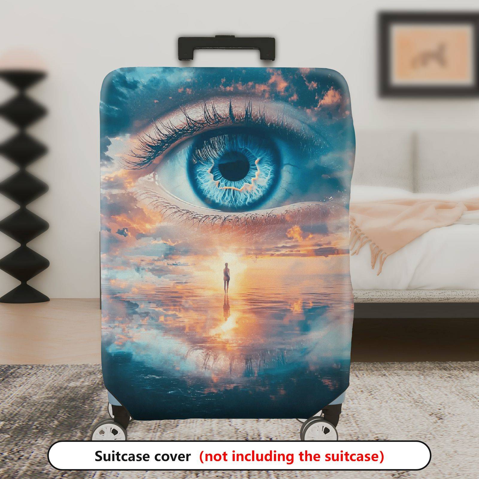 1-Piece Surreal Eye Landscape Reflection Clouds Blue  Suitcase Luggage Cover, Stretch Protective Sleeve