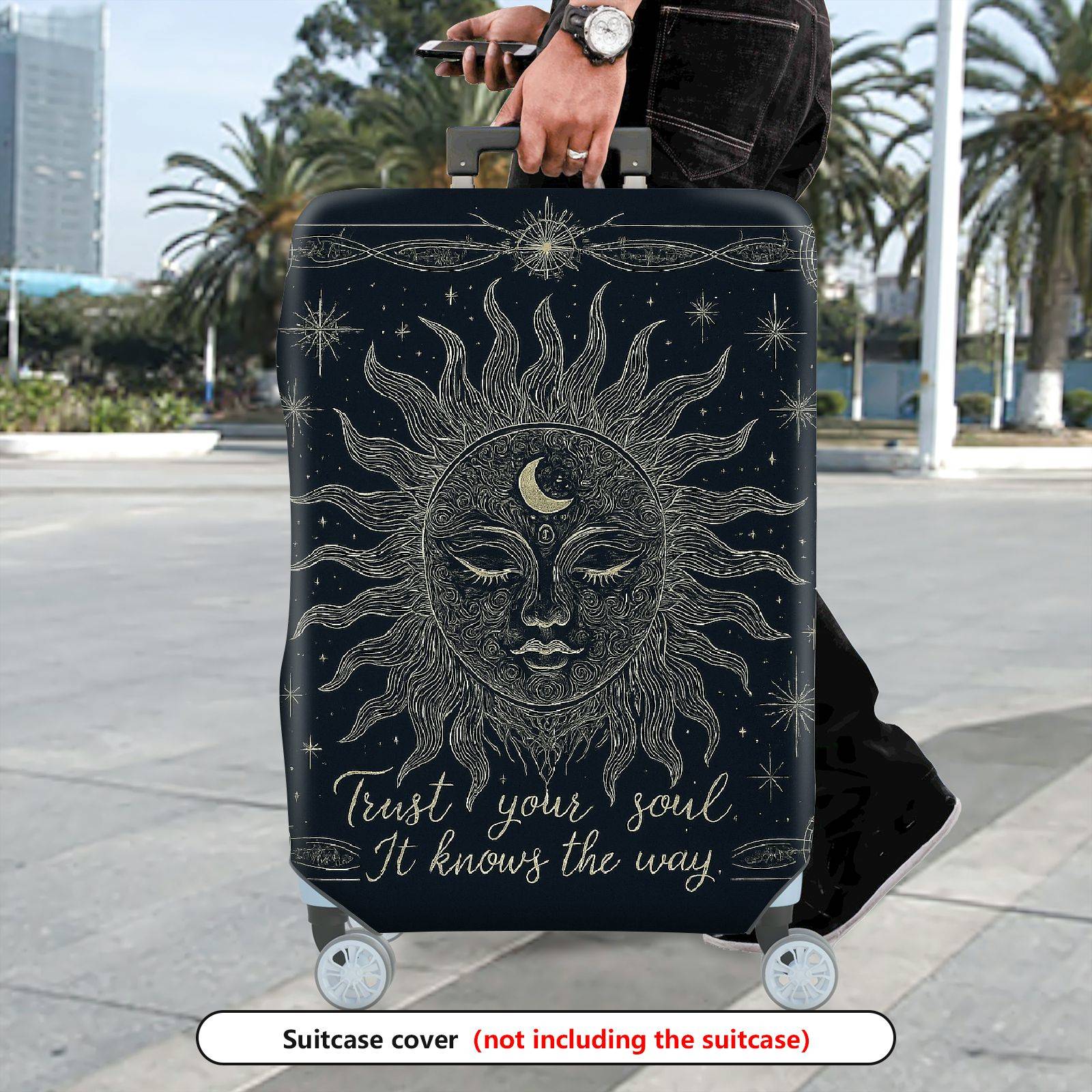1-Piece Sun Moon Starry Spiritual Mystical Cosmic  Suitcase Luggage Cover, Stretch Protective Sleeve