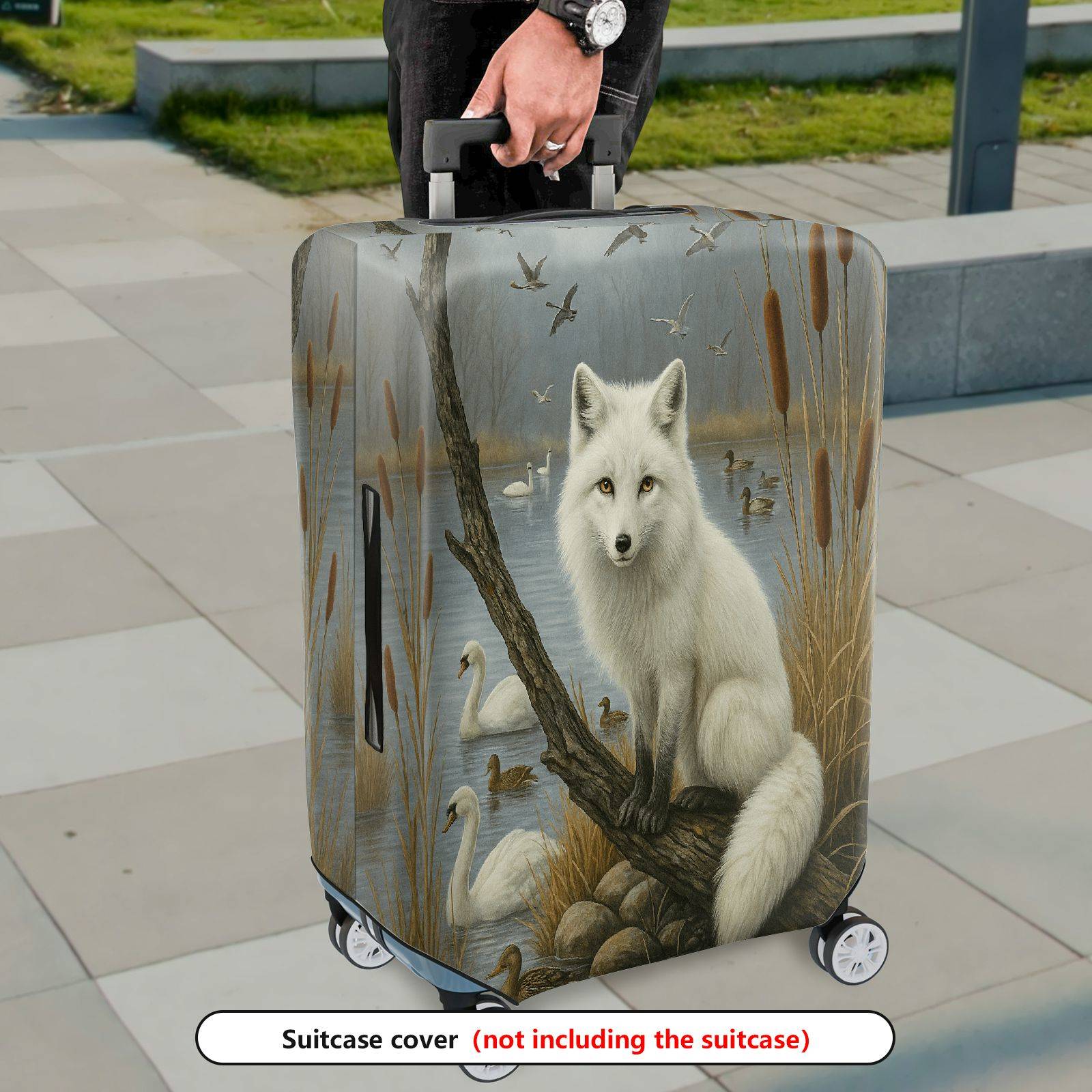1-Piece Arctic Fox Wildlife Nature Scenic Swans Birds  Suitcase Luggage Cover, Stretch Protective Sleeve