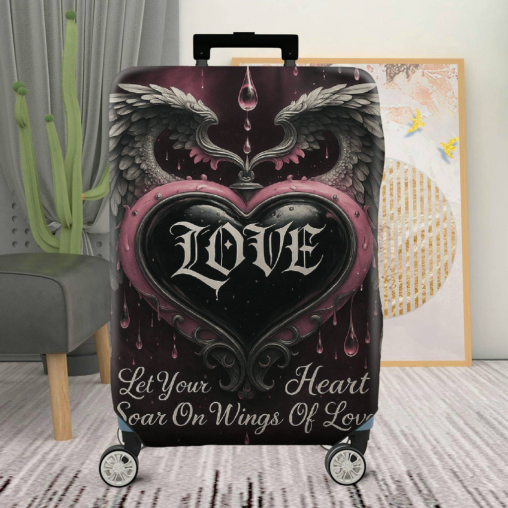 1-Piece Love Heart Wings Gothic Romantic Artistic  Suitcase Luggage Cover, Stretch Protective Sleeve