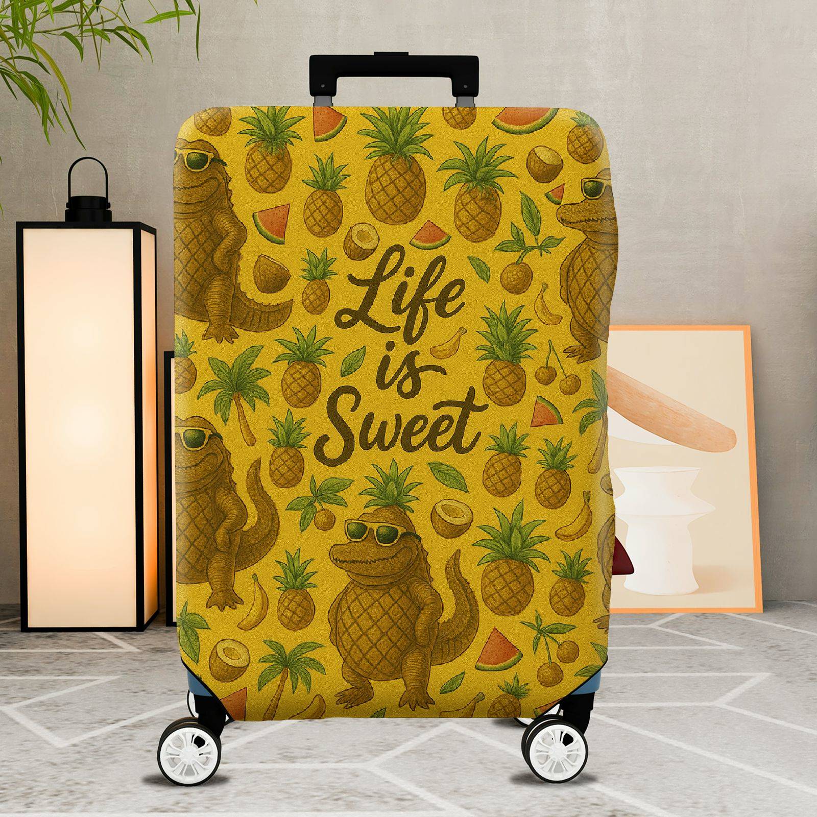 1-Piece Alligator Pineapple Tropical Fun Quote Sunglasses  Suitcase Luggage Cover, Stretch Protective Sleeve