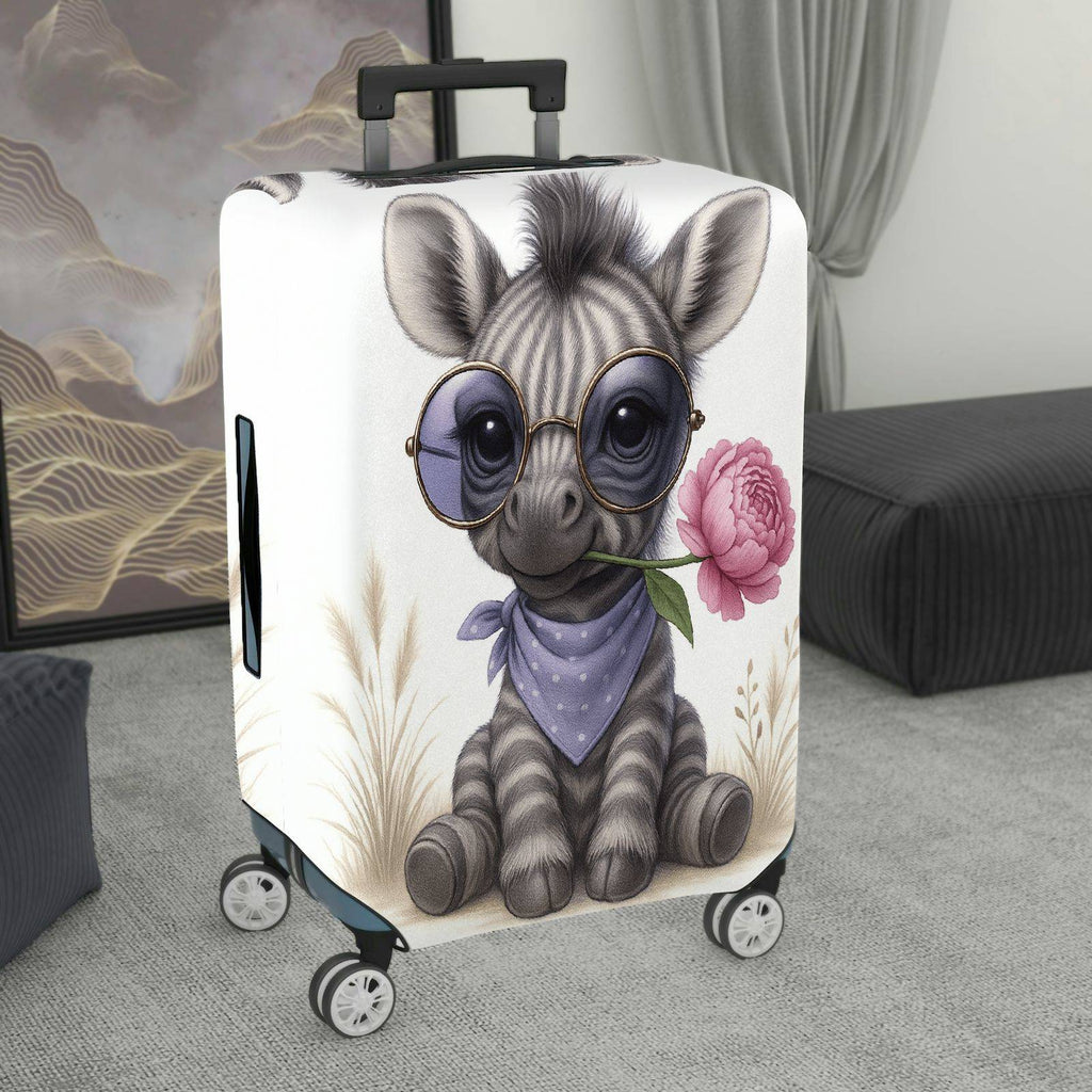 1-Piece Cute Animal Retro Glasses Flower Scarf Design Zebra  Suitcase Luggage Cover, Stretch Protective Sleeve