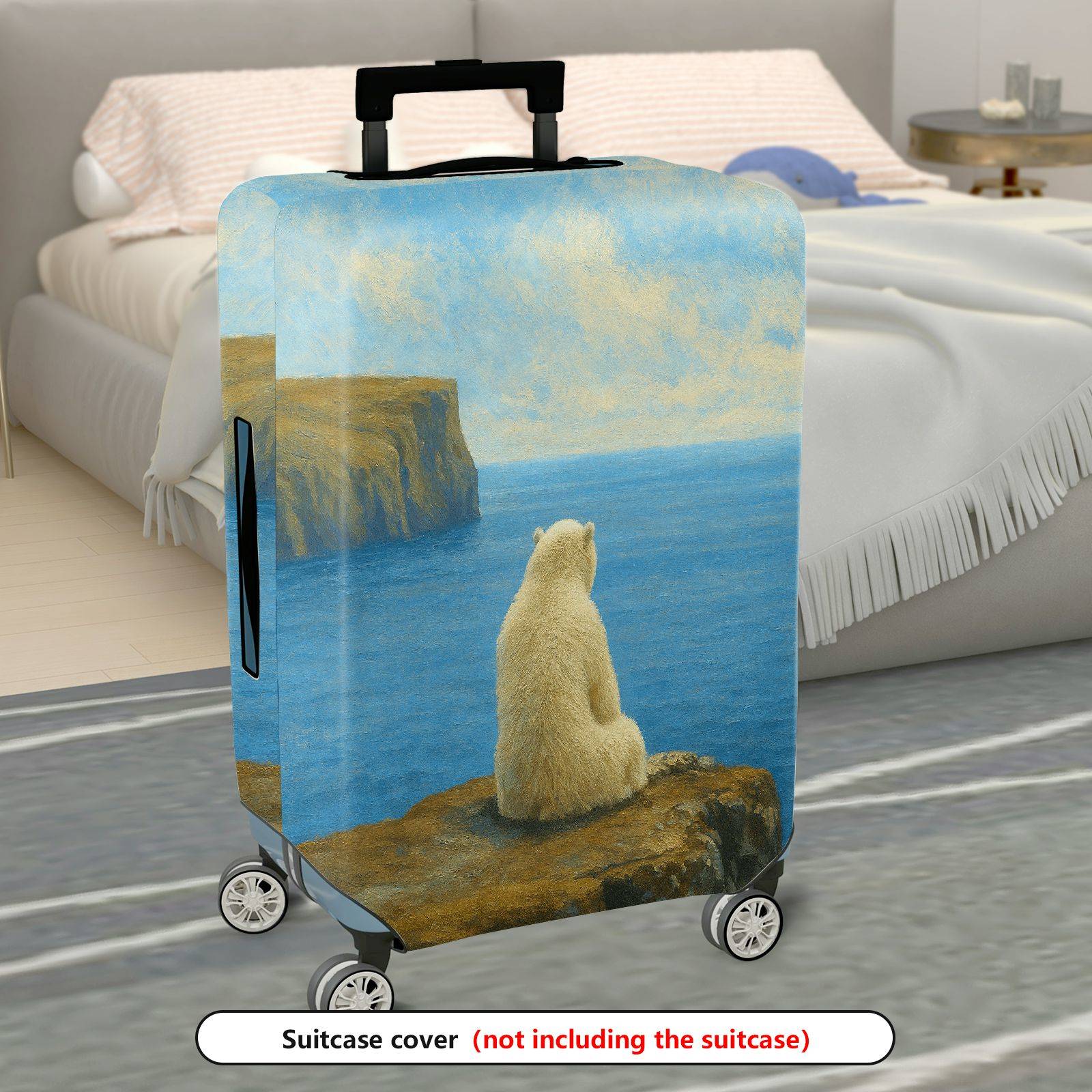 1-Piece Polar Bear Ocean Cliff Relaxation Serenity Artistic  Suitcase Luggage Cover, Stretch Protective Sleeve