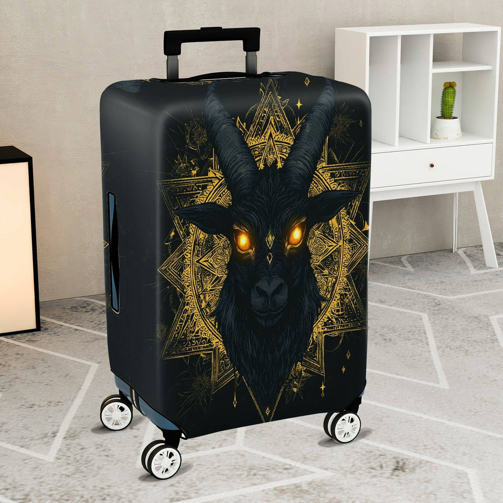1-Piece Black Goat Gold Geometric Mystical Illuminated  Suitcase Luggage Cover, Stretch Protective Sleeve