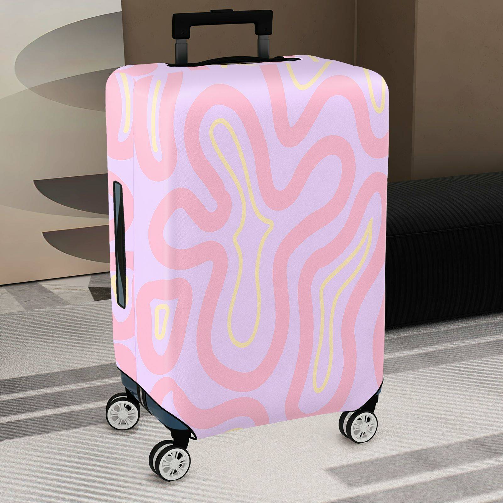 1-Piece Abstract Wavy Groovy Pink Purple  Suitcase Luggage Cover, Stretch Protective Sleeve