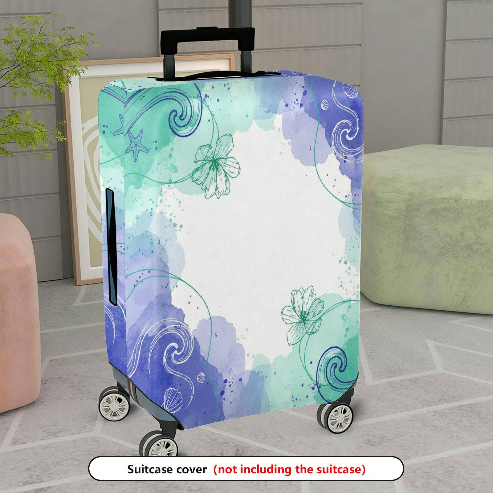 1-Piece Abstract Watercolor Floral Travel Starry  Suitcase Luggage Cover, Stretch Protective Sleeve