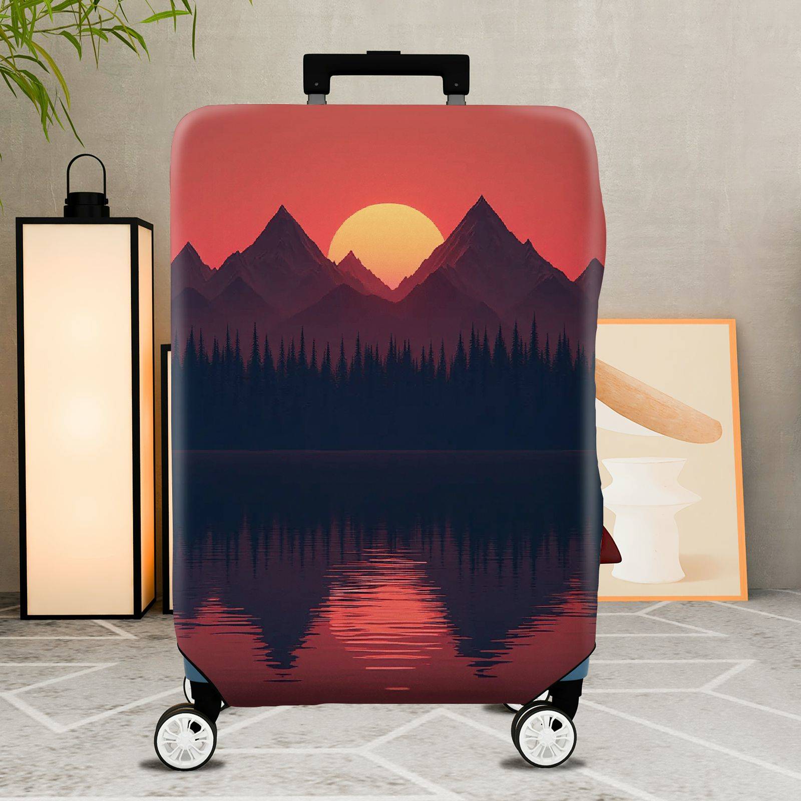 1-Piece Sunset Mountain Forest Landscape Travel  Suitcase Luggage Cover, Stretch Protective Sleeve