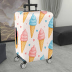 1-Piece Ice Cream Cone Heart Pattern Pastel Pink Blue Travel  Suitcase Luggage Cover, Stretch Protective Sleeve