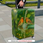 1-Piece Birds Nature Watercolor Pipe Green Artistic  Suitcase Luggage Cover, Stretch Protective Sleeve