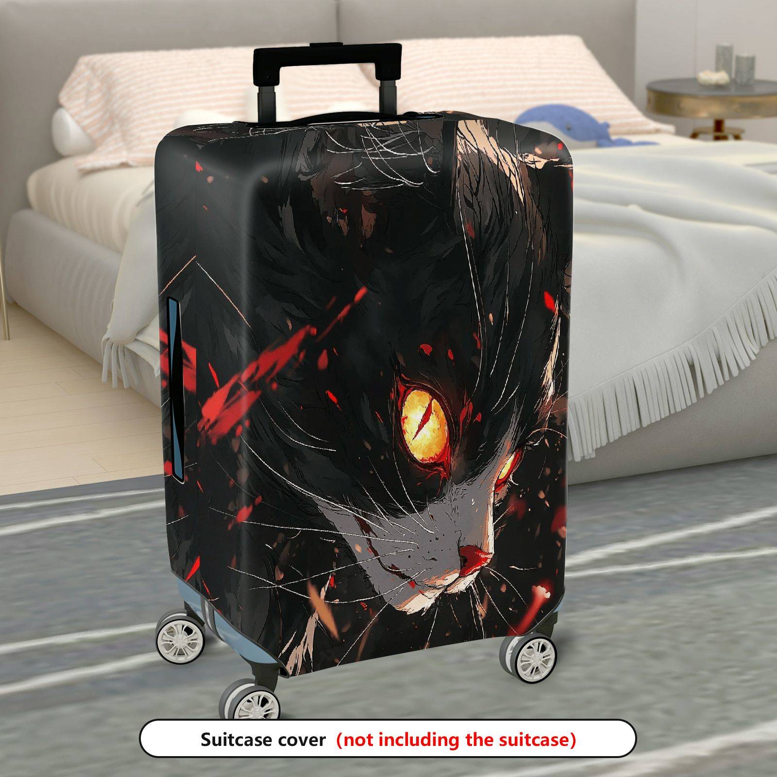1-Piece Black Cat Glowing Eyes Red Scratches Abstract Artistic  Suitcase Luggage Cover, Stretch Protective Sleeve