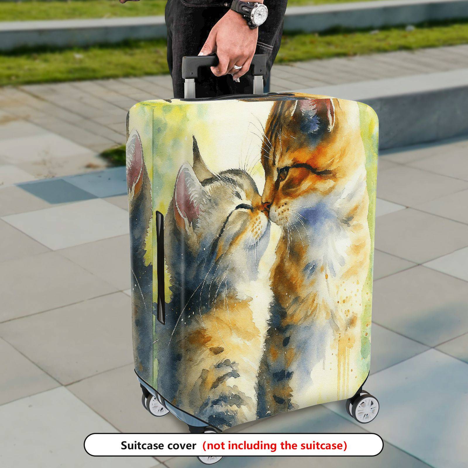 1-Piece Abstract Watercolor Cat Couple Animal Art  Suitcase Luggage Cover, Stretch Protective Sleeve