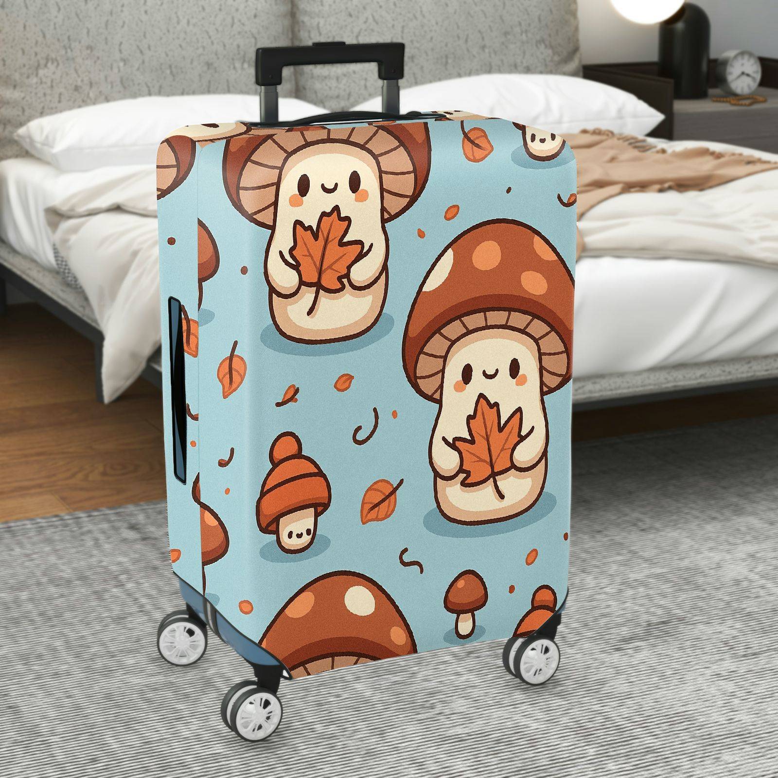 1-Piece Cute Mushroom Autumn Leaf  Printed  Suitcase Luggage Cover, Stretch Protective Sleeve