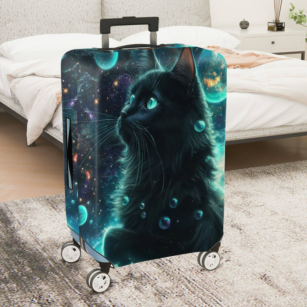 1-Piece Cosmic Feline Galaxy Starry Night Black  Suitcase Luggage Cover, Stretch Protective Sleeve