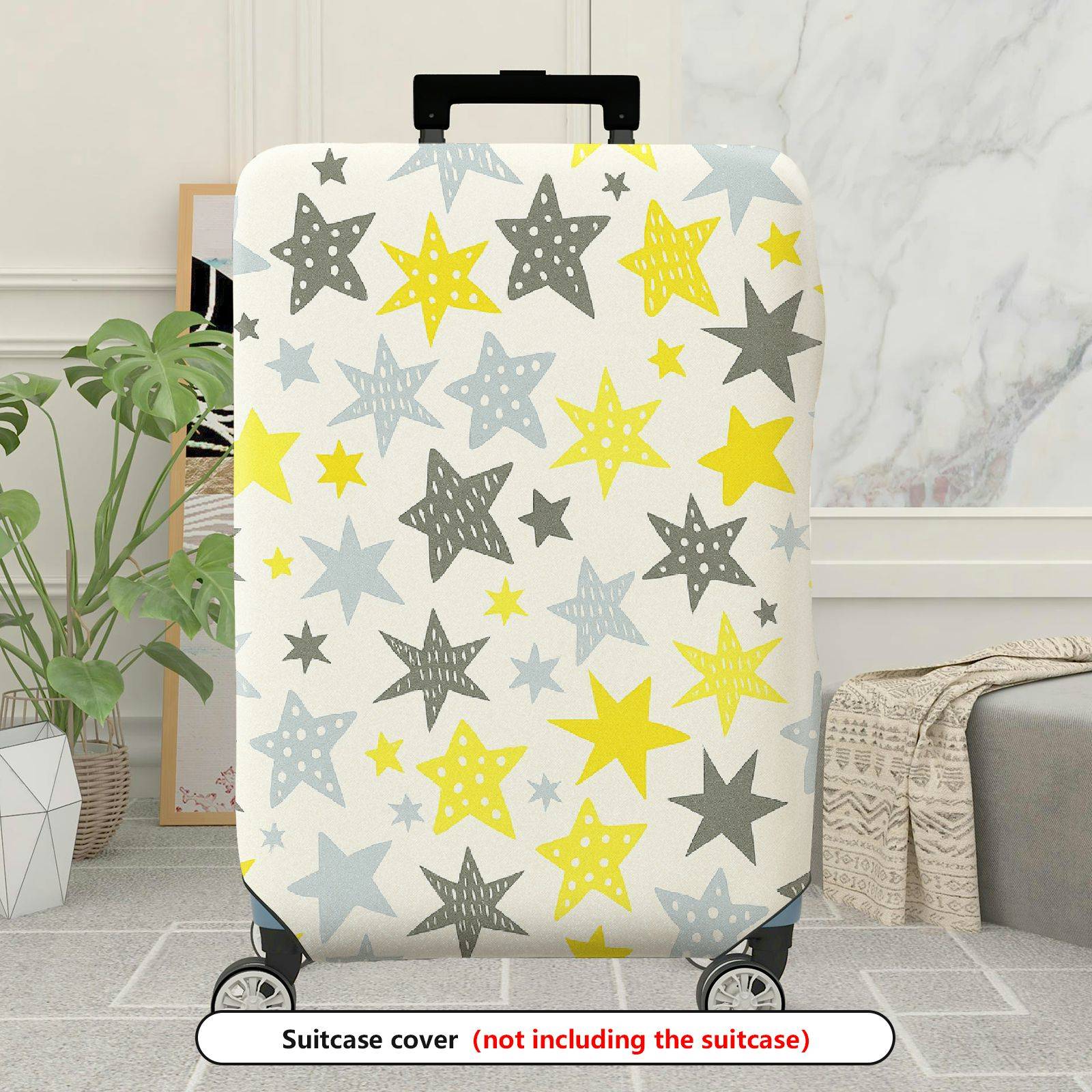 1-Piece Starry Yellow Grey White Astral Celestial Cosmic  Suitcase Luggage Cover, Stretch Protective Sleeve