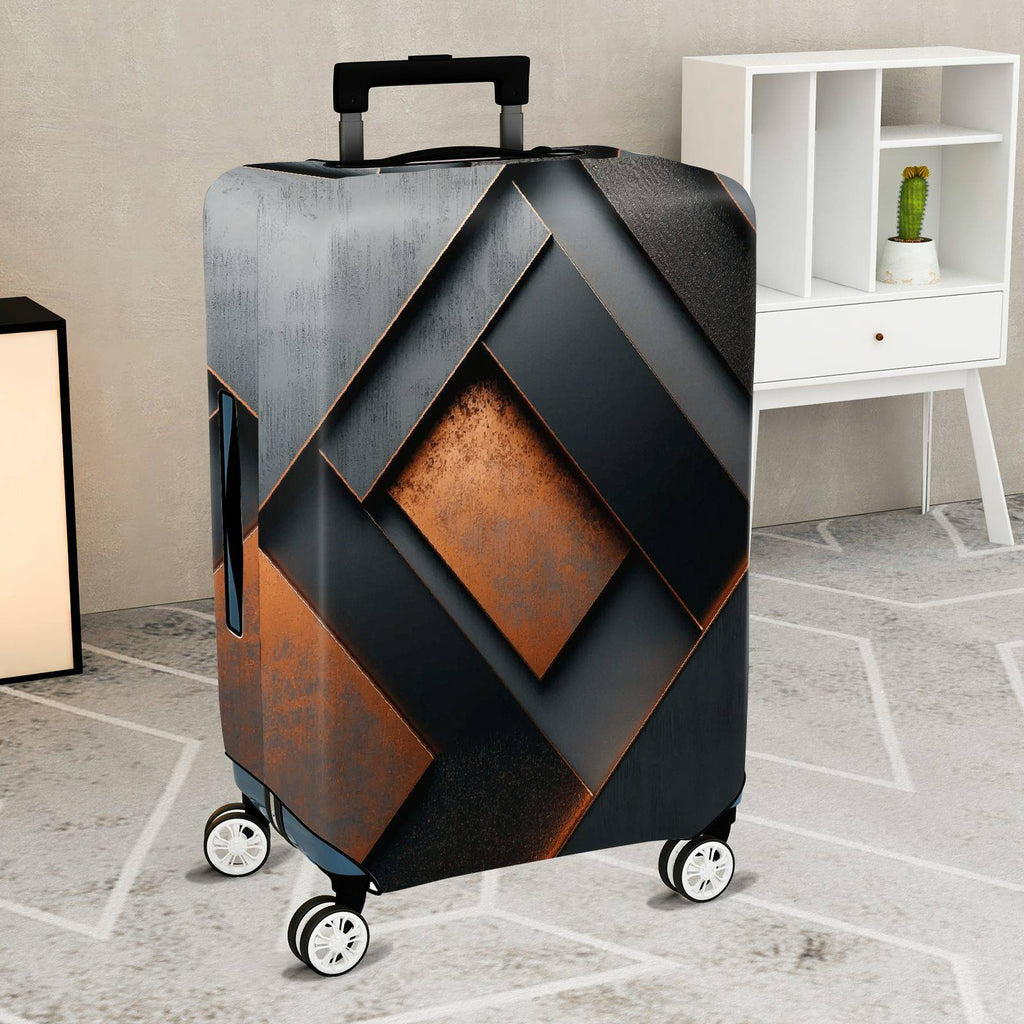 1-Piece Geometric Modern Industrial Abstract Metallic Neutral  Suitcase Luggage Cover, Stretch Protective Sleeve