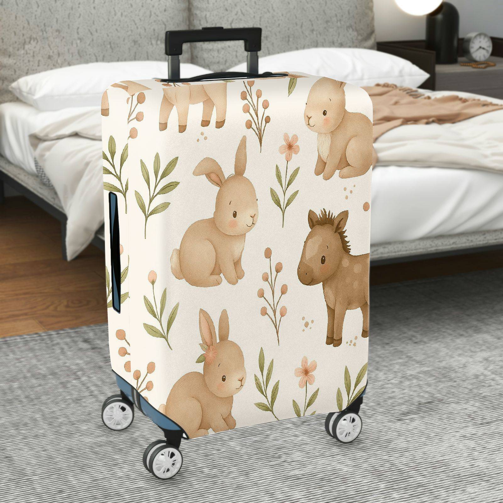 1-Piece Cute Bunny Horse Floral Leaf Pastoral Animal  Suitcase Luggage Cover, Stretch Protective Sleeve
