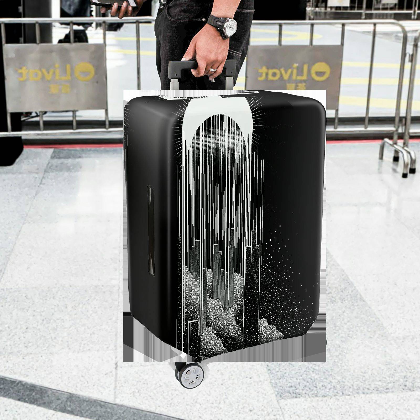 1-Piece Black White Abstract Geometric Futuristic Minimalistic  Suitcase Luggage Cover, Stretch Protective Sleeve