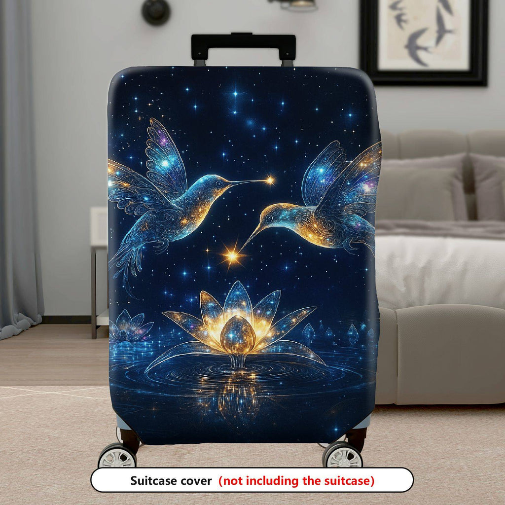 1-Piece Cosmic Hummingbird Starry Flower Universe Glitter  Suitcase Luggage Cover, Stretch Protective Sleeve