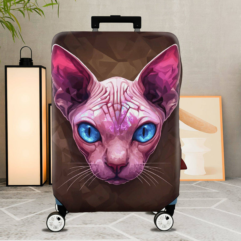 1-Piece Pink Sphynx Cat Blue Eyes Geometric Art Animal  Suitcase Luggage Cover, Stretch Protective Sleeve