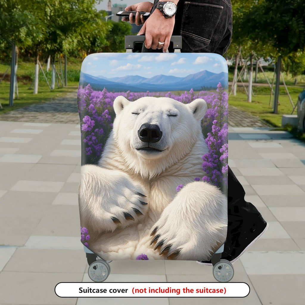 1-Piece Polar Bear Lavender Mountain Nature Landscape  Suitcase Luggage Cover, Stretch Protective Sleeve