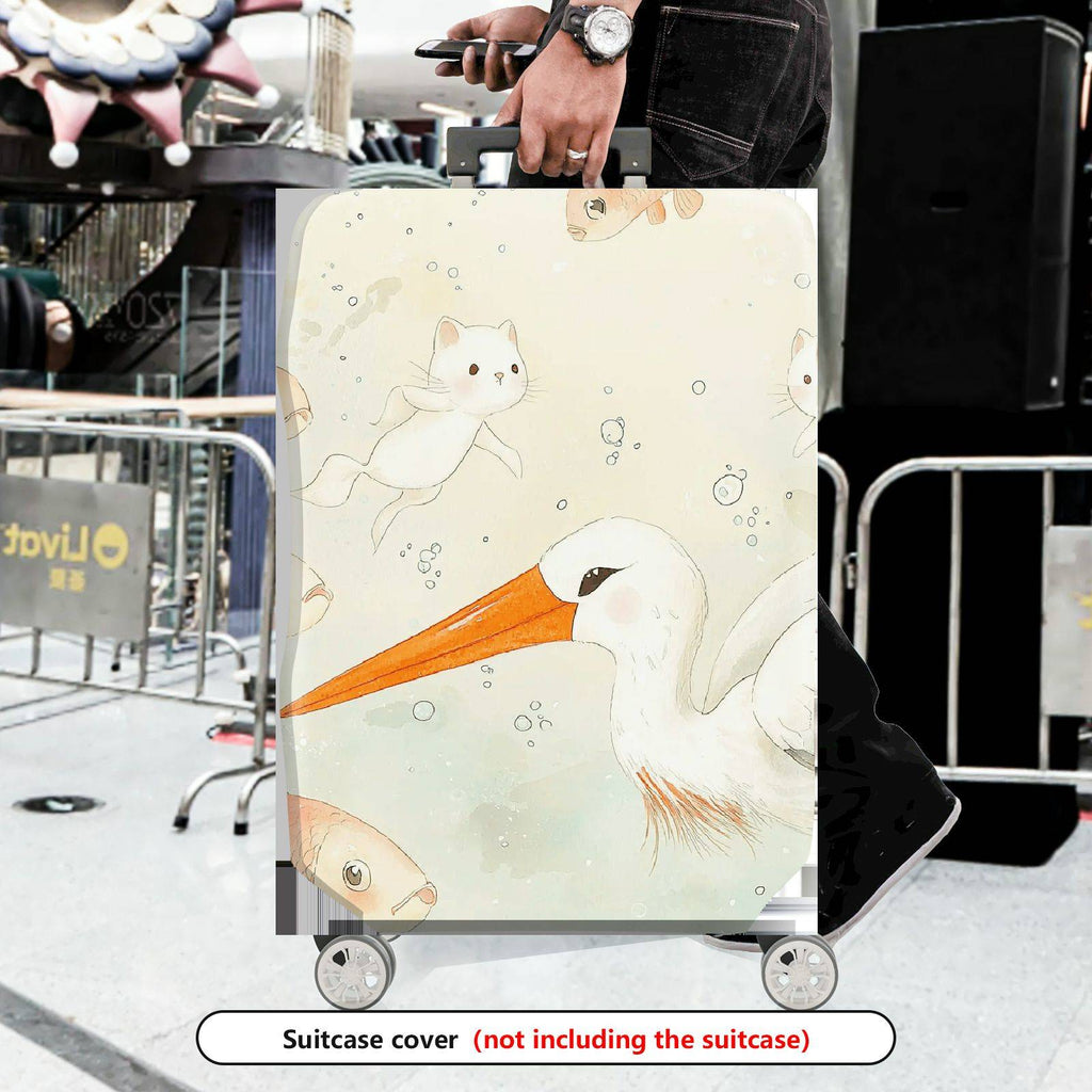 1-Piece Animal Fish Cat Crane Watercolor  Suitcase Luggage Cover, Stretch Protective Sleeve