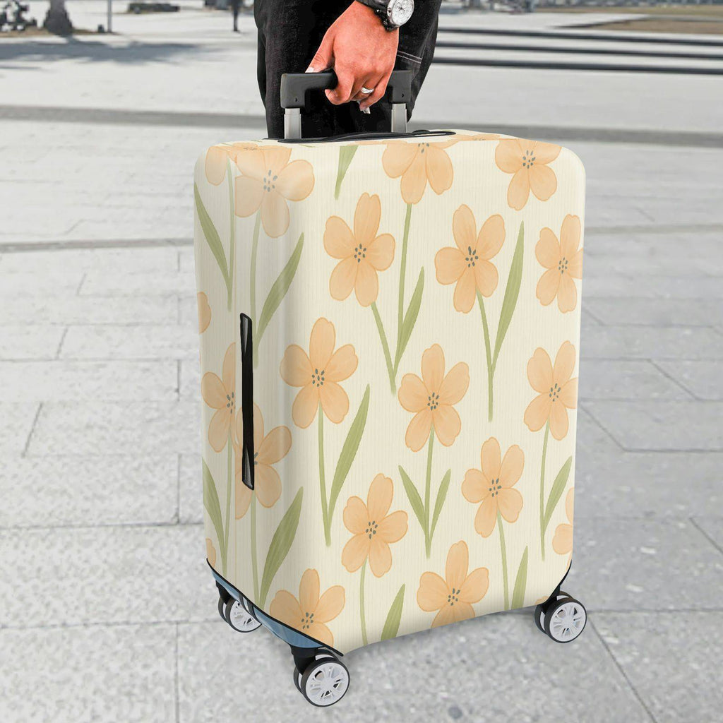 1-Piece Floral Botanical Beige Green Pastel Spring  Suitcase Luggage Cover, Stretch Protective Sleeve
