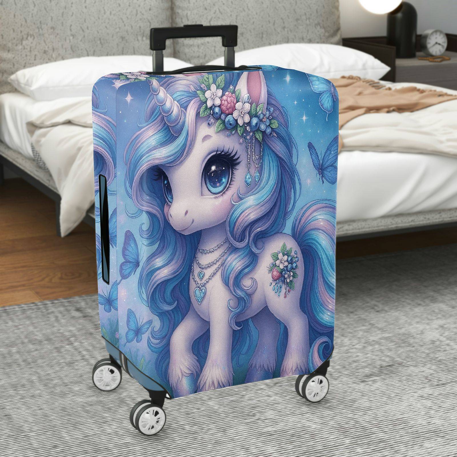 1-Piece Unicorn Painted Floral Butterfly  Suitcase Luggage Cover, Stretch Protective Sleeve