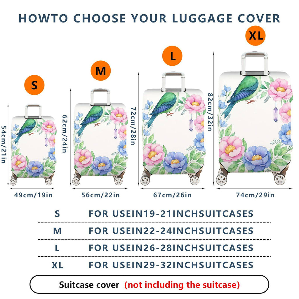 1-Piece Floral Bird Botanical Nature Art Pastel  Suitcase Luggage Cover, Stretch Protective Sleeve