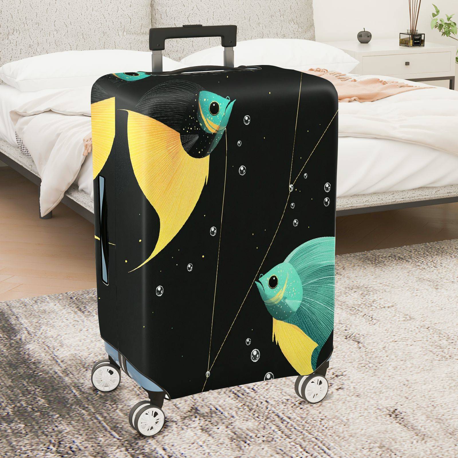 1-Piece Fish Illustration Abstract Art Travel Baggage Cover, Oceanic theme, Holiday Cover Suitable  Suitcase Luggage Cover, Stretch Protective Sleeve