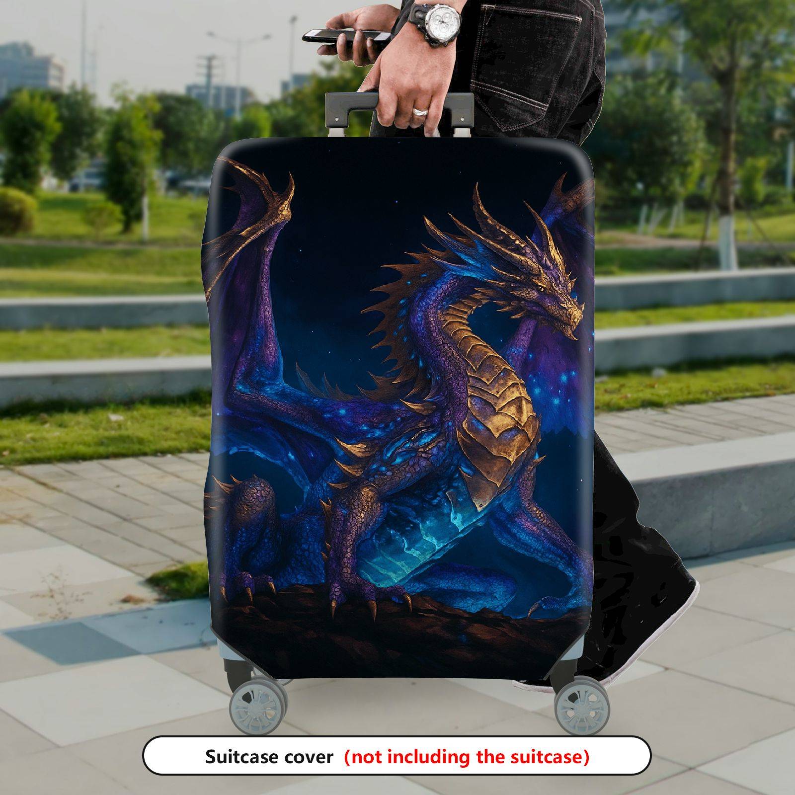 1-Piece Galaxy Dragon Fantasy Mythical Cosmic Starry  Suitcase Luggage Cover, Stretch Protective Sleeve